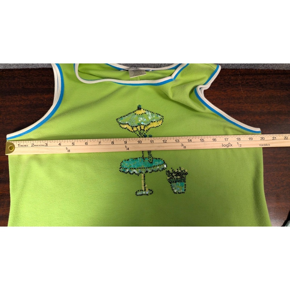 Ronni Nicole XL Lime Green Y2K Sleeveless Shift Dress Sequin Martini Glass Retro - Picture 5 of 8